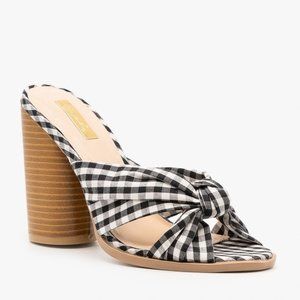 Qupid Women Soft Cute Retro Checkered Knotted High Heels - Black/White - Size 7